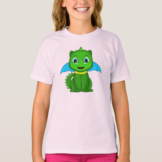 T-shirt Dragon Vert Et Bleu De Chibi (Devant)