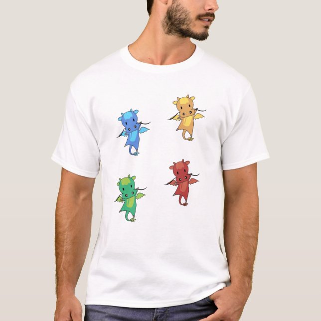 T-shirt Dragon Vert Rouge Bleu Fée Conte Beaux Animaux Pou (Devant)