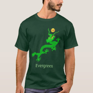 T-shirt Dragon vert volant avec balle dorée & calligraphie