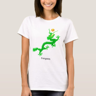 T-shirt Dragon vert volant avec balle dorée & calligraphie