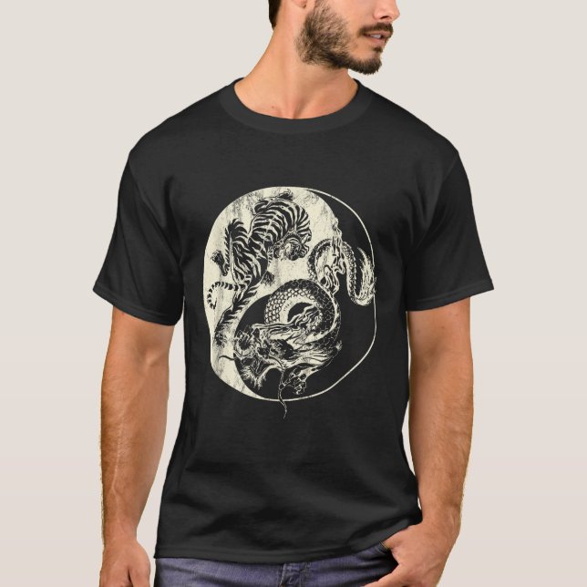T-shirt Dragon Vs Tiger Tattoo ! Yin Et Yang Beast Combigh (Devant)