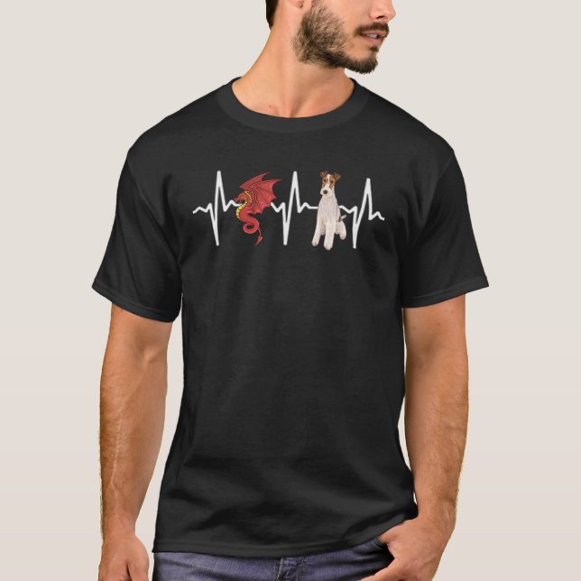 T-shirt Dragon Wire Fox Terrier Heartbeat Chien (Devant)