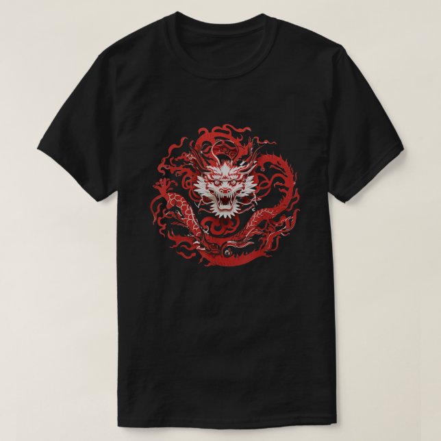 T-shirt Dragon Zodiac Rouge Livre blanc Style de coupe asi (Design devant)