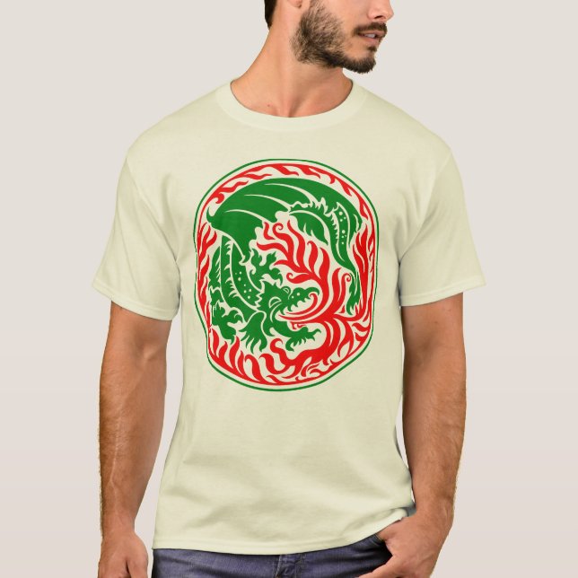 T-shirt Dragoncircle - Vert avec feu rouge (Devant)