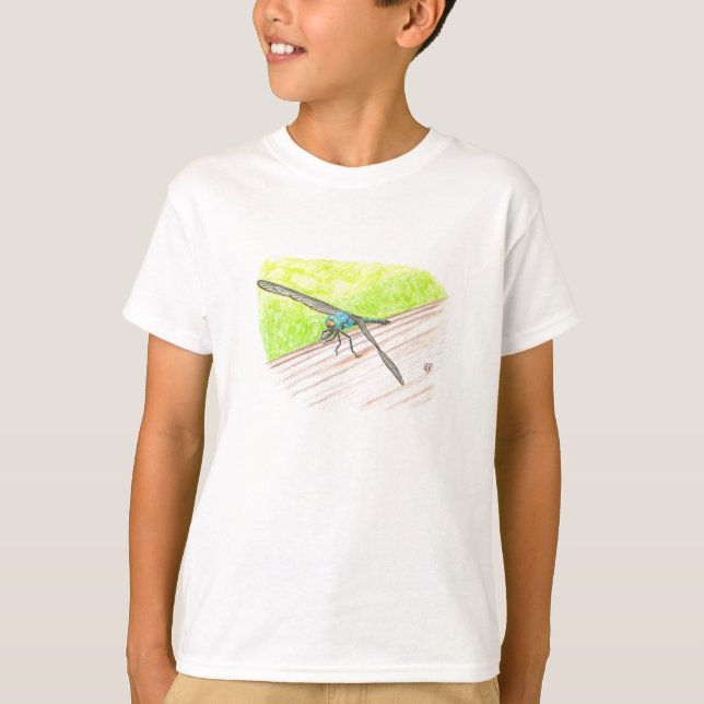 T-shirt Dragonfly assise sur un rail, en tee - shirt aquar (Devant)