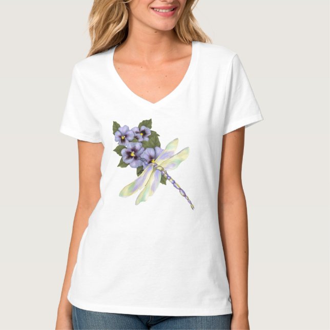 T-shirt Dragonfly et Pansies (Devant)
