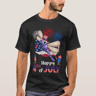 T-shirt Dragonfly Fière Drapeau Américain feux d'artifice 