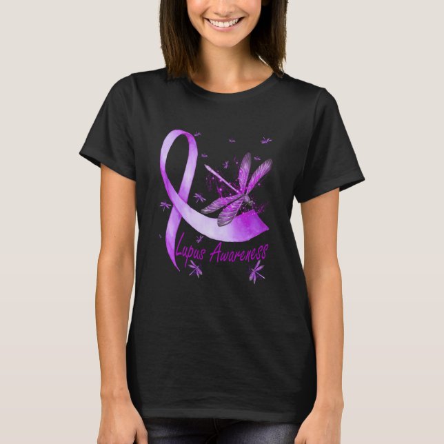 T-shirt Dragonfly Holding Purple Ribbon Lupus Sensibilisat (Devant)