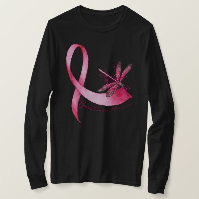 T-shirt Dragonfly rose Ruban Sensibilisation au cancer du  (Design devant)