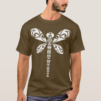 T-shirt Dragonfly White Tribal Style Art