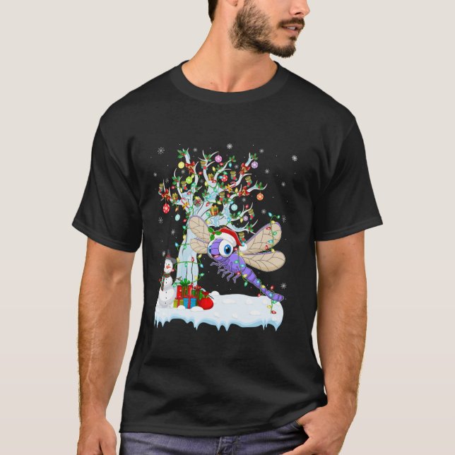 T-shirt Dragonfly Xmas Lighting Tree Santa Hat Dragonfly C (Devant)