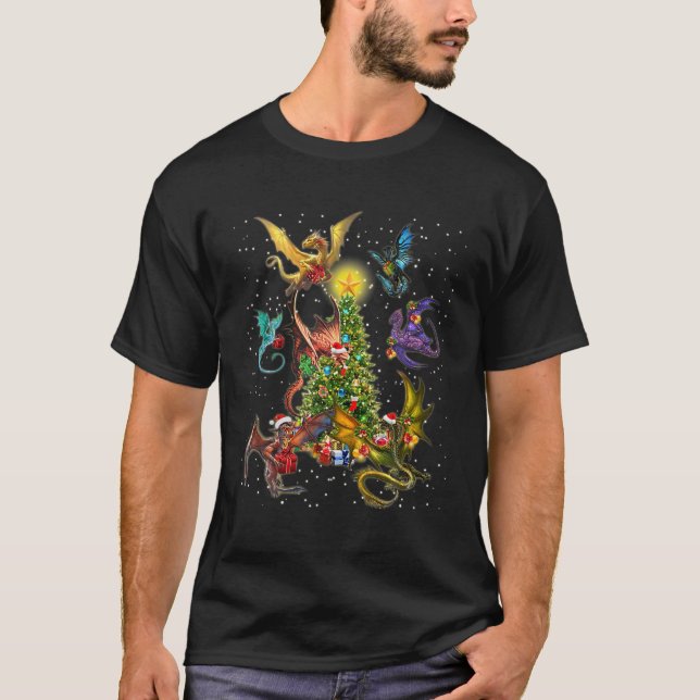 T-shirt Dragons autour de Noël Arbre Noël (Devant)