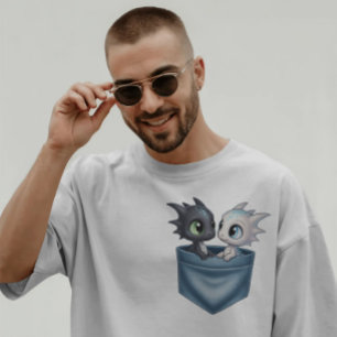 T-shirt Dragons de fantasy mignons dans une poche Duo de