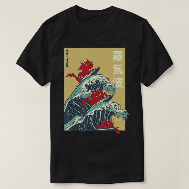 T-shirt Dragons de surf à vagues de style japonais (Design devant)