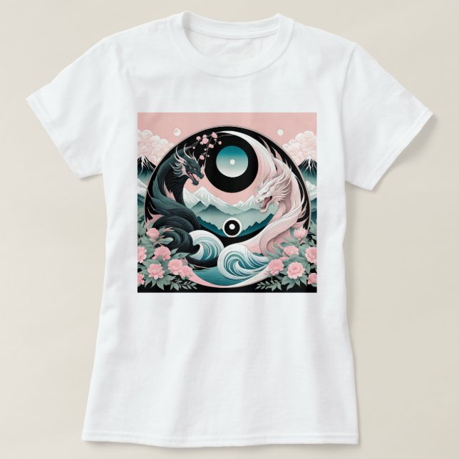T-shirt Dragons Floral Mountain Rose Sage Turquoise (Design devant)