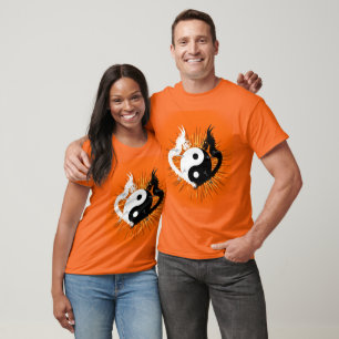 T-shirt Dragons Yin Yang noirs et blancs - Orange