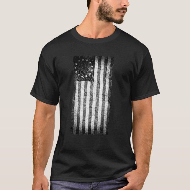 T-shirt Drapeau 1776 des USA, noir et blanc (Devant)