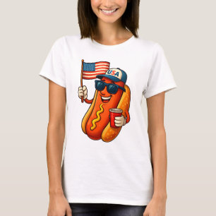 T-shirt Drapeau 4 juillet Hotdog Funny Patriotique USA