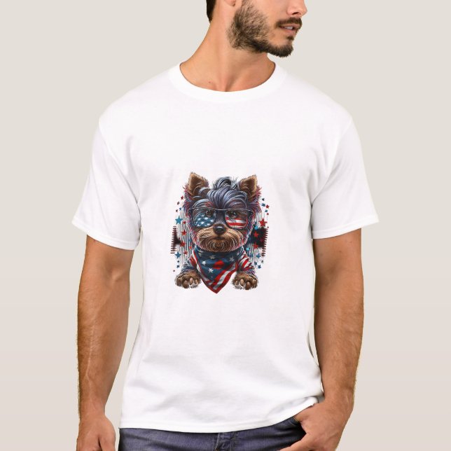 T-shirt Drapeau 4 juillet Yorkie Chien Yorkie (Devant)