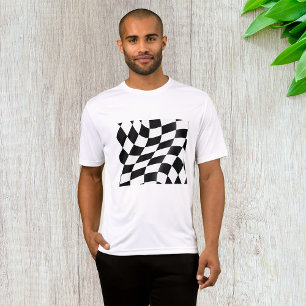 T-shirt Drapeau à carreaux noir et blanc ondulé de course