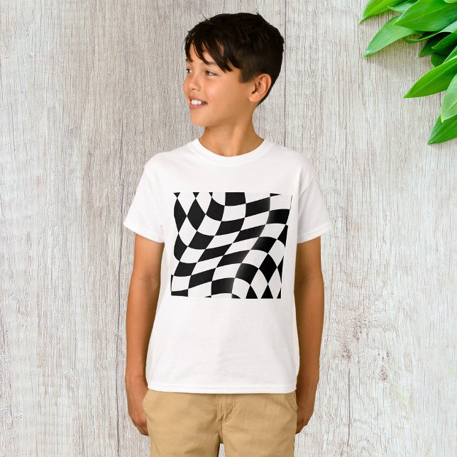 T-shirt Drapeau à carreaux noir et blanc ondulé de course (Créateur téléchargé)