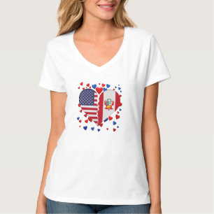 T-shirt Drapeau à cœur divisé USA Pérou Racines Péruvienne