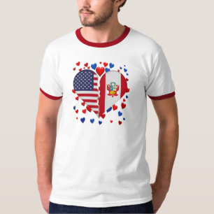 T-shirt Drapeau à cœur divisé USA Pérou Racines Péruvienne