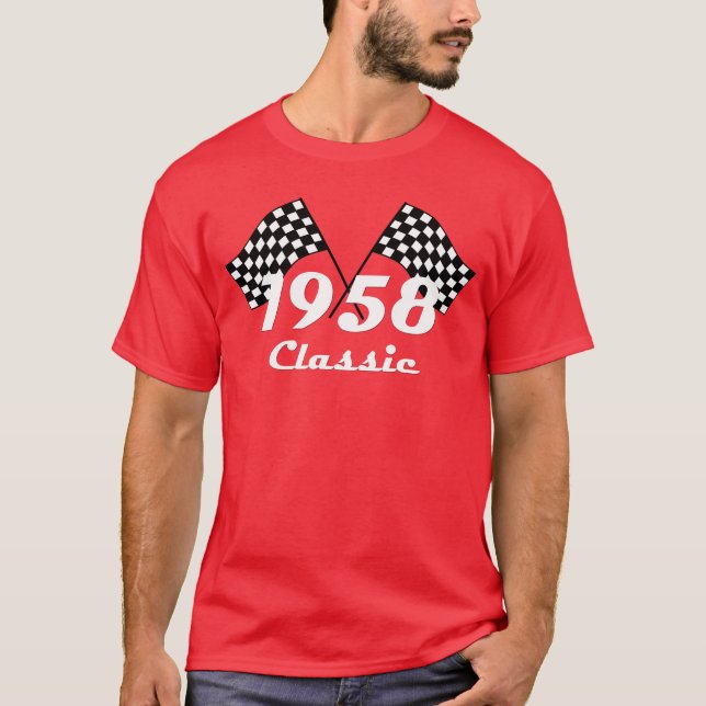 T-shirt Drapeau à damier noir et blanc rétro 1958 classiqu (Devant)