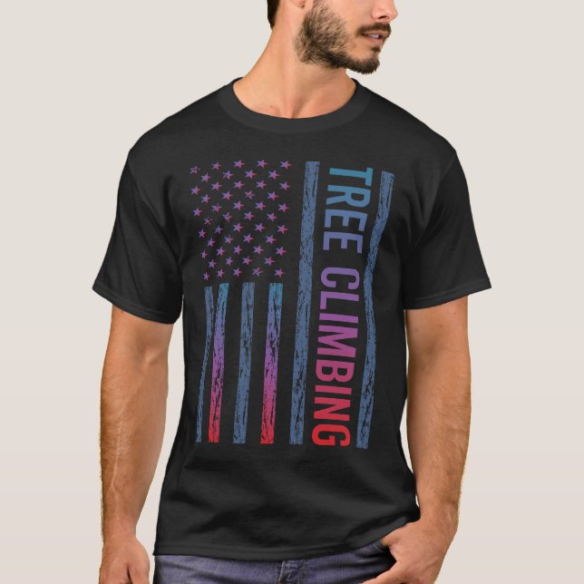 T-shirt Drapeau à dégradé d'arbre d'escalade Grimpeur (Devant)