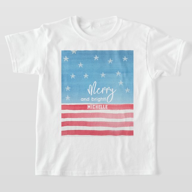 T-shirt Drapeau à l'aquarelle moderne patriotique (Poser)