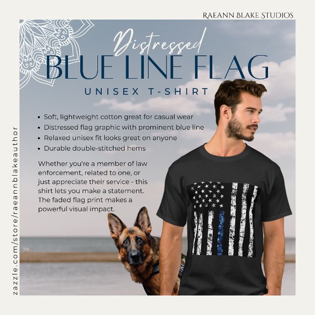 T-Shirt Drapeau à Ligne Bleue en Distress (Créateur téléchargé)