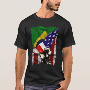 T-shirt Drapeau à moitié américain Brésil RACINES USA Drap