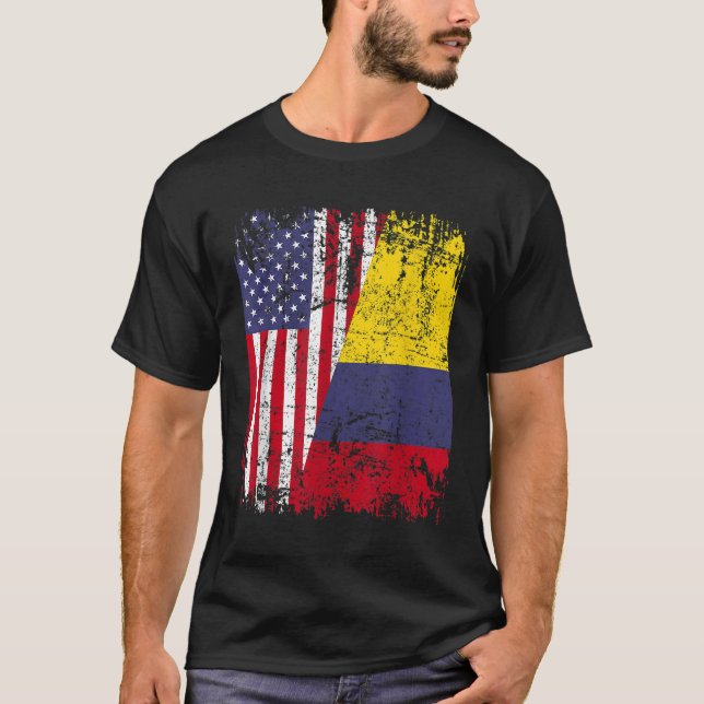 T-shirt Drapeau à moitié américain COLOMBIE RACINE COLOMBI (Devant)