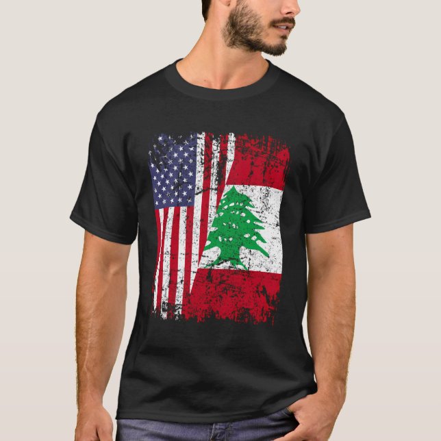 T-shirt Drapeau à moitié américain des racines libanaises  (Devant)