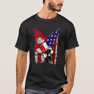 T-shirt Drapeau à moitié américain Drapeau népalais RACINE
