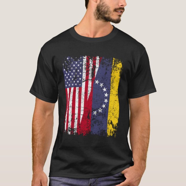 T-shirt Drapeau à moitié américain Venezuela (Devant)