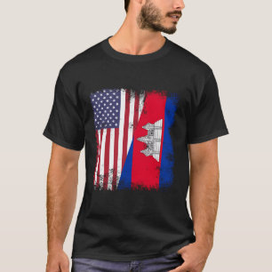 T-shirt Drapeau à moitié cambodgien Vintage Cambodge