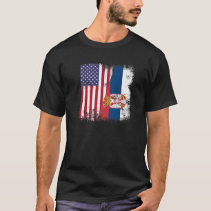 T-shirt Drapeau à moitié serbe   Vintage Serbie USA Cadeau