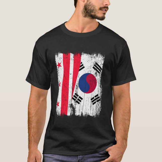 T-shirt Drapeau à moitié Washington D.C. Corée du Sud (Devant)
