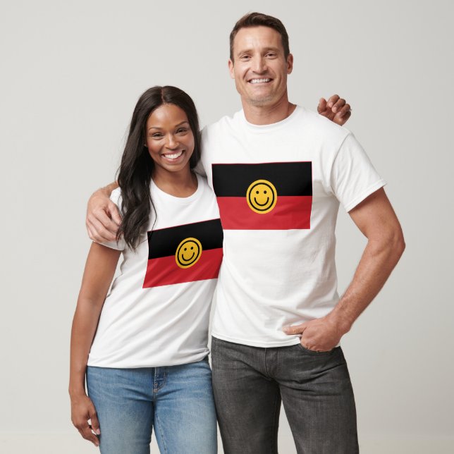 T-shirt Drapeau aborigène australien avec visage sourire (Unisexe)
