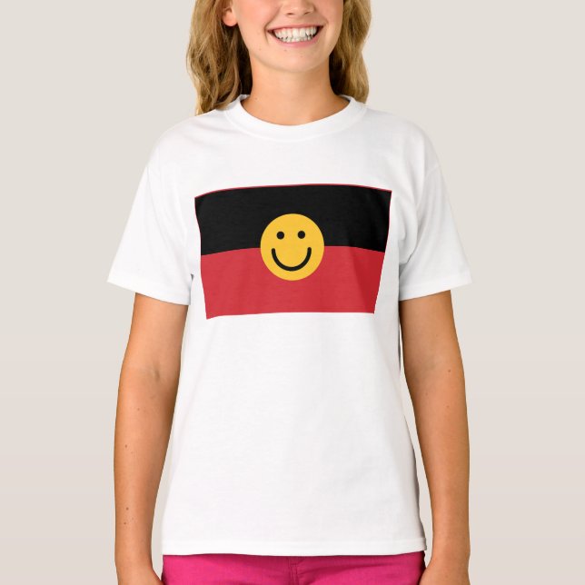 T-shirt Drapeau aborigène australien avec visage sourire (Devant)