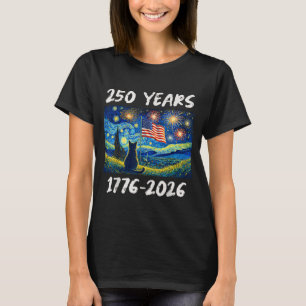 T-shirt Drapeau américain 250 ans 1776-2026 Chat Nuit étoi