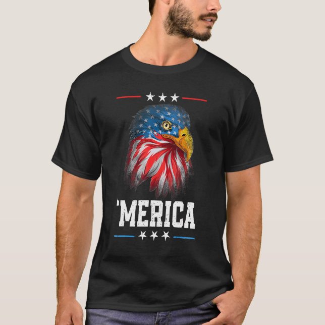 T-shirt Drapeau américain 4 juillet 'Amérique Bald Eagle U (Devant)