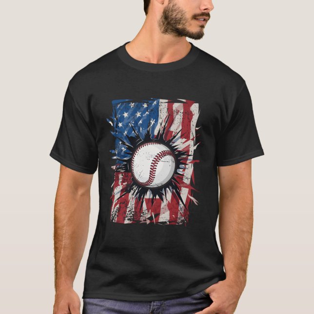 T-shirt Drapeau américain 4 juillet baseball patriotique (Devant)