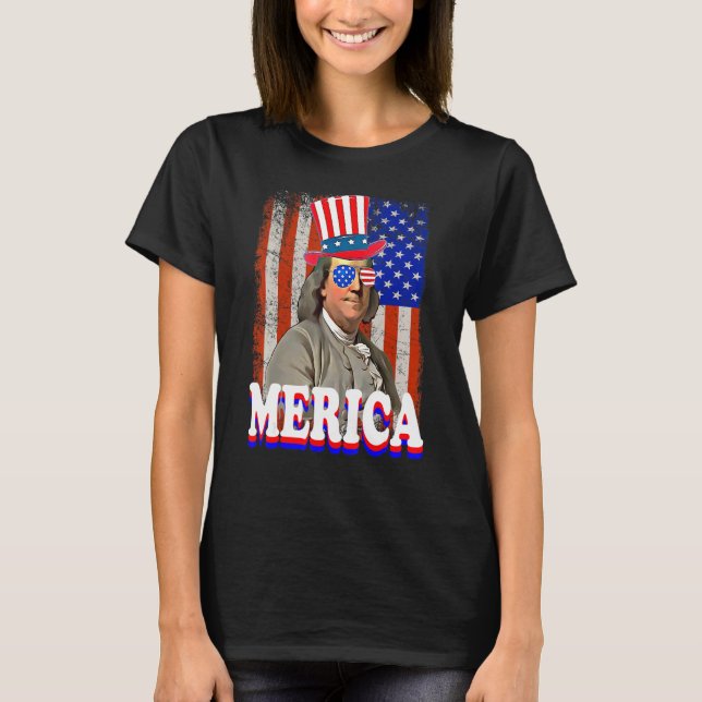 T-shirt Drapeau américain 4 juillet Benjamin Franklin (Devant)