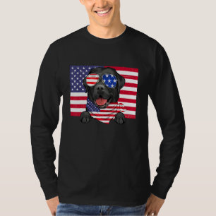 T-shirt Drapeau américain 4 juillet Black Labrador Papa Ma