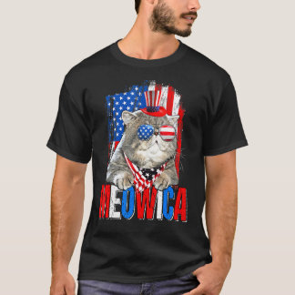 T-shirt Drapeau américain 4 juillet chat patriotique Meowi