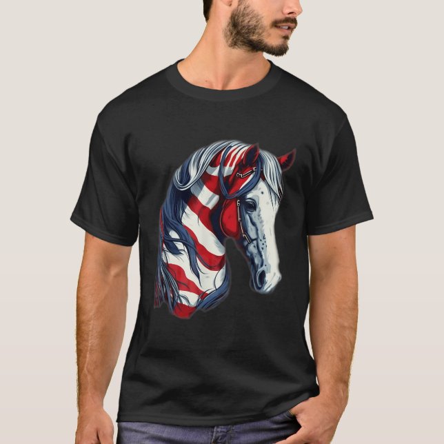 T-shirt Drapeau américain 4 juillet cheval patriotique (Devant)