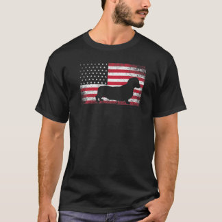 T-shirt Drapeau américain 4 juillet Dachshund Chien Patrio