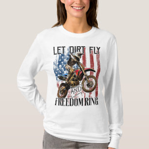 T-shirt Drapeau américain 4 juillet Dirt Bike Motocross Ra